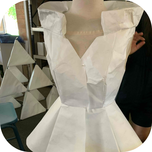 Photo of blouse made with Tyvek waterproof material for 'Future Fashion' Show